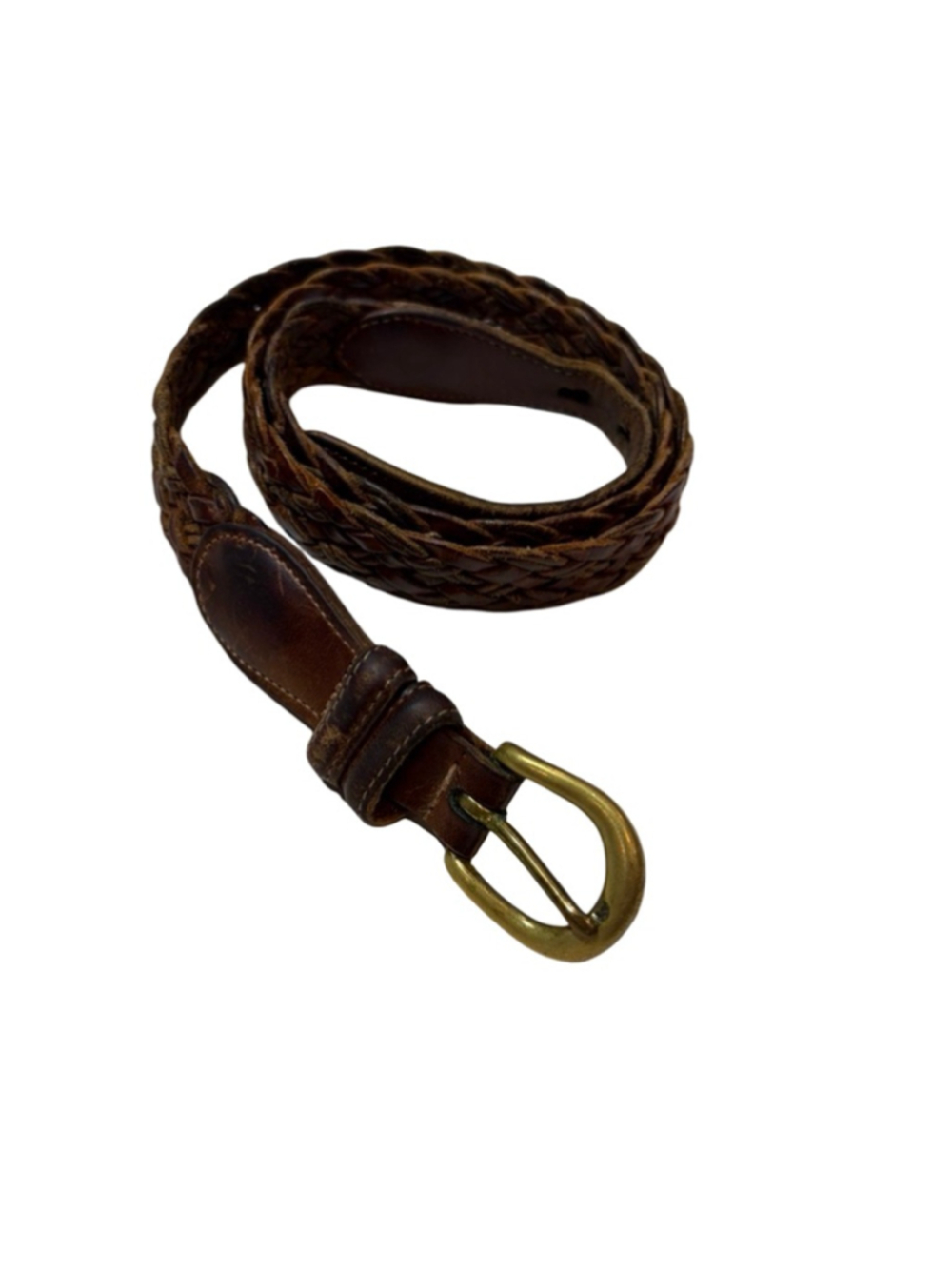 Coach Vintage Brown Braided Leather Belt Brass Buckle Boho Western Size 36